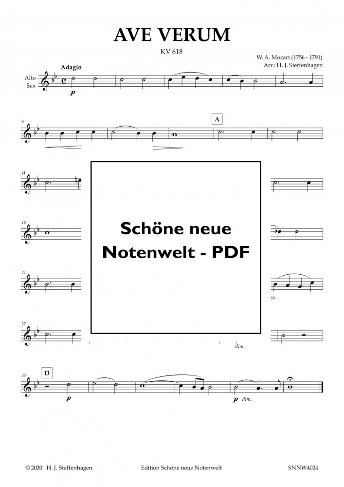 Bild 1 von W. A. Mozart - AVE VERUM  - Saxophone Quartet - pdf