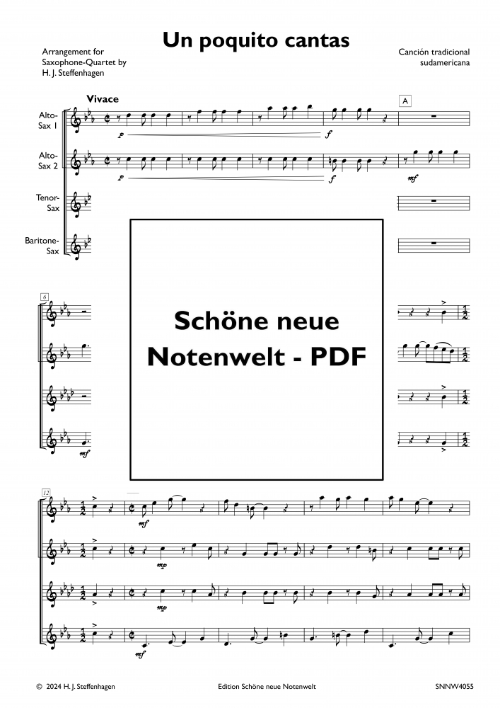 Bild 1 von Un Poquito Cantas - arr. for  Saxophon - Quartet - pdf
