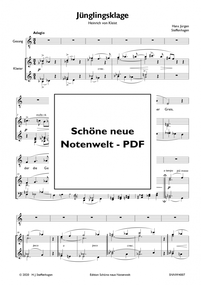 Bild 1 von H. J. Steffenhagen - Jünglingsklage (Heinrich von Kleist) - Gesang & Klavier pdf