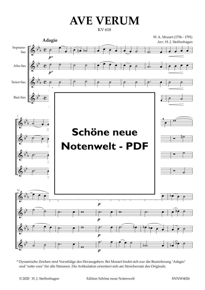 Bild 1 von W. A. Mozart - AVE VERUM  - Saxophone Quartet - pdf