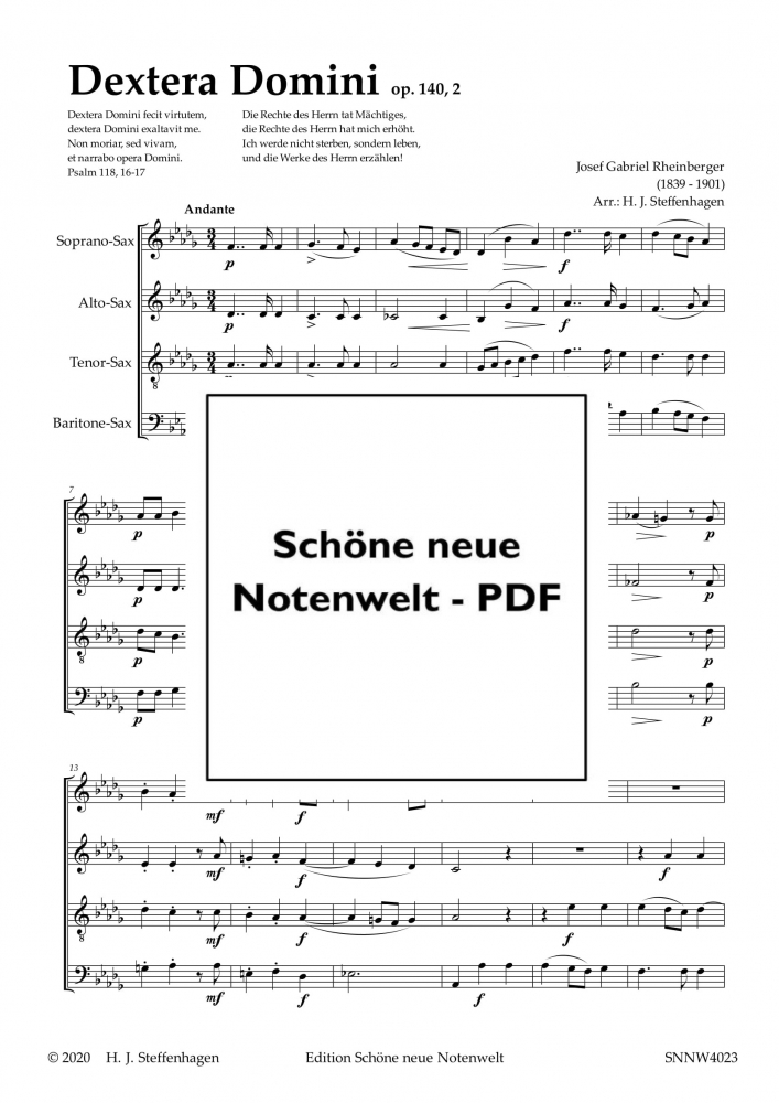 Bild 1 von J. G. Rheinberger - DEXTERA DOMINI  - Saxophone Quartet - pdf
