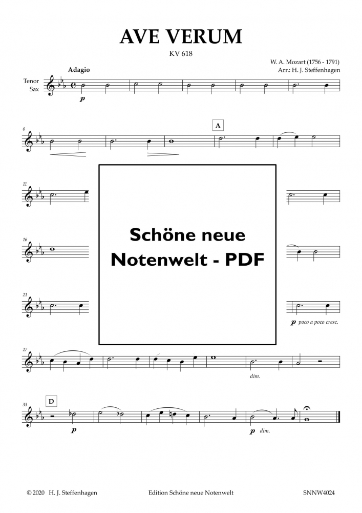 Bild 1 von W. A. Mozart - AVE VERUM  - Saxophone Quartet - pdf