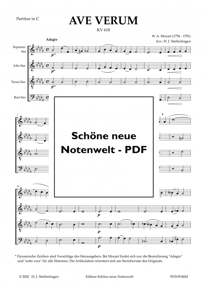 Bild 1 von W. A. Mozart - AVE VERUM  - Saxophone Quartet - pdf