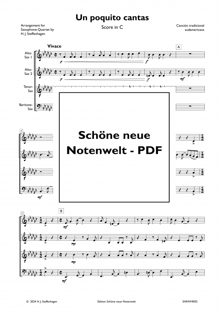 Bild 1 von Un Poquito Cantas - arr. for  Saxophon - Quartet - pdf