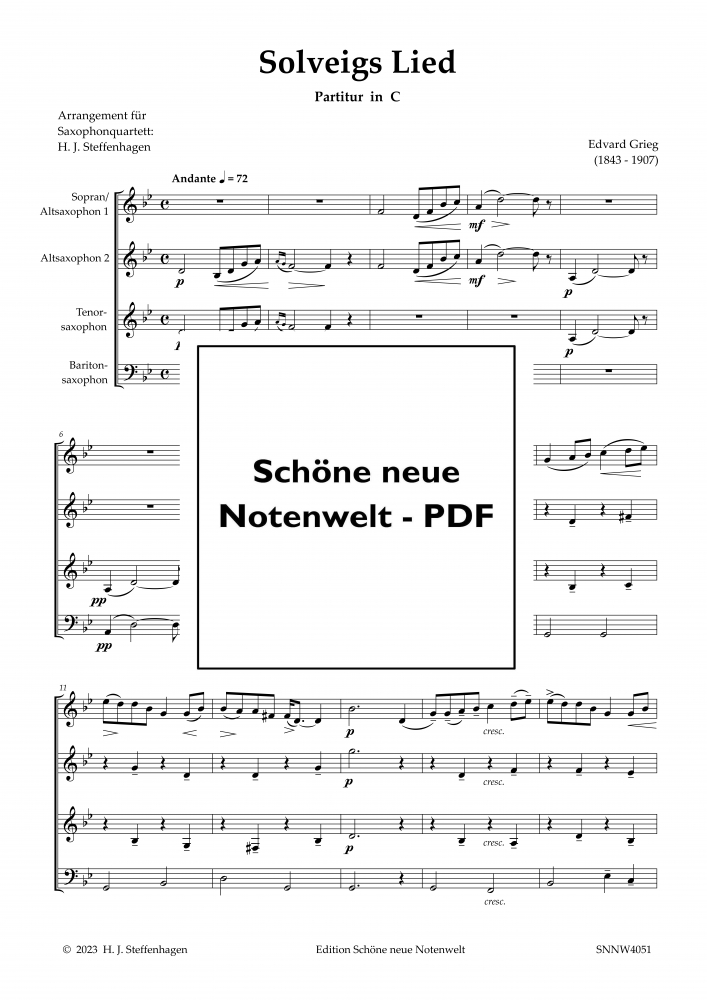 Bild 1 von Edvard Grieg - Solveigs Lied arr. für  Saxophon - Quartett - pdf